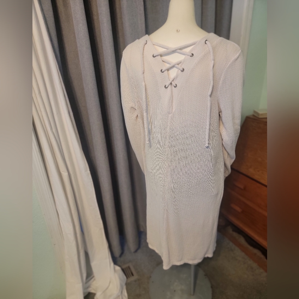 Grunge Sadie & Love Lace Up Tie Back Cardigan Duster‎ Sweater Cream Knit Sz XL